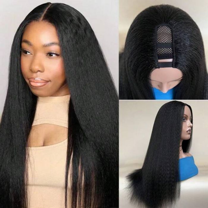 U Part Wigs V Part Wigs 150% /200% 300% Density Kinky Straight Virgin Human Hair Natural Color