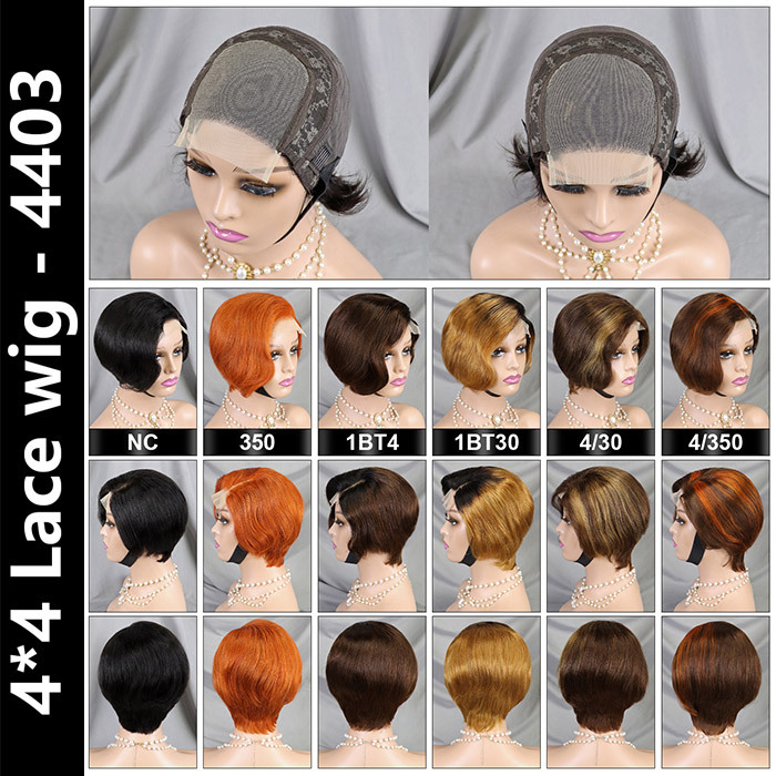 Short Bob Wigs 4x4 Lace Closure Wigs 180% Density Virgin Human Hair Natural Hairline J-4*4-4403