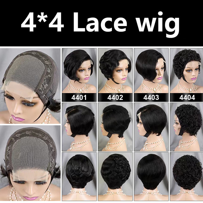 Short Bob Wigs 4x4 Lace Closure Wigs 180% Density Virgin Human Hair Natural Hairline J-4401-4404