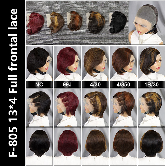 Pixie Cut Bob Wigs 13x4 Full Lace Frontal Wigs 180% Density Virgin Human Hair Natural Hairline J-F-805