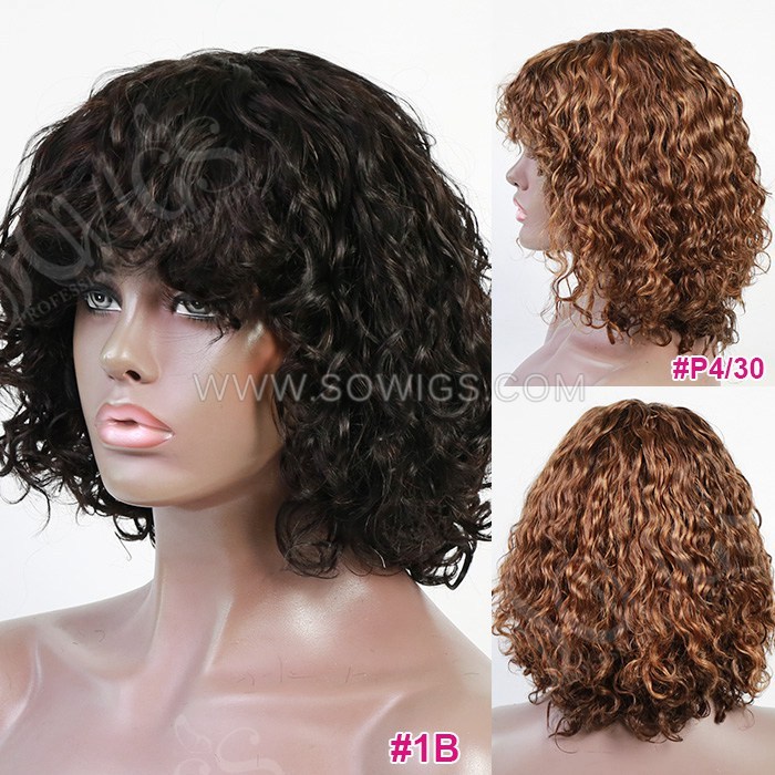 Short Bob Wigs Full Machine Made Wig With Bangs 200% Density Virgin Human Hair Natural Hairline BR-2059#