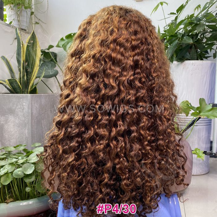 Water Wave 13*4 Lace Frontal Wigs 220% Density Virgin Human Hair Natural Hairline BR-XY-08#