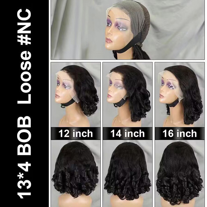 Loose Wave Bob Wigs 13x4 Lace Frontal Wigs 220% Density Virgin Human Hair Natural Hairline