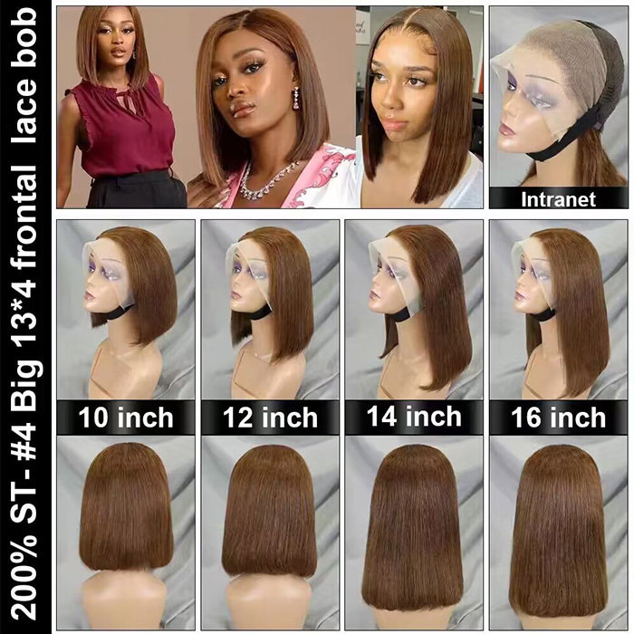 10"-16" Straight Hair Bob Wigs 13x4 Lace Frontal Wigs 200% Density Virgin Human Hair Natural Hairline