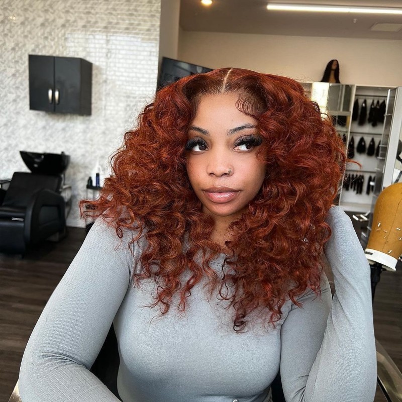 Dark Orange Color 13*4 Lace Frontal Wigs 130% /180% Density 100% Unprocessed Virgin Human Hair Wigs