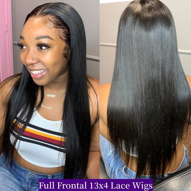 Full Frontal 13x4 Lace Wigs 150% /200% /300% Density Glueless Wear Go Lace Wigs 100% Virgin Human Hair Natural Color