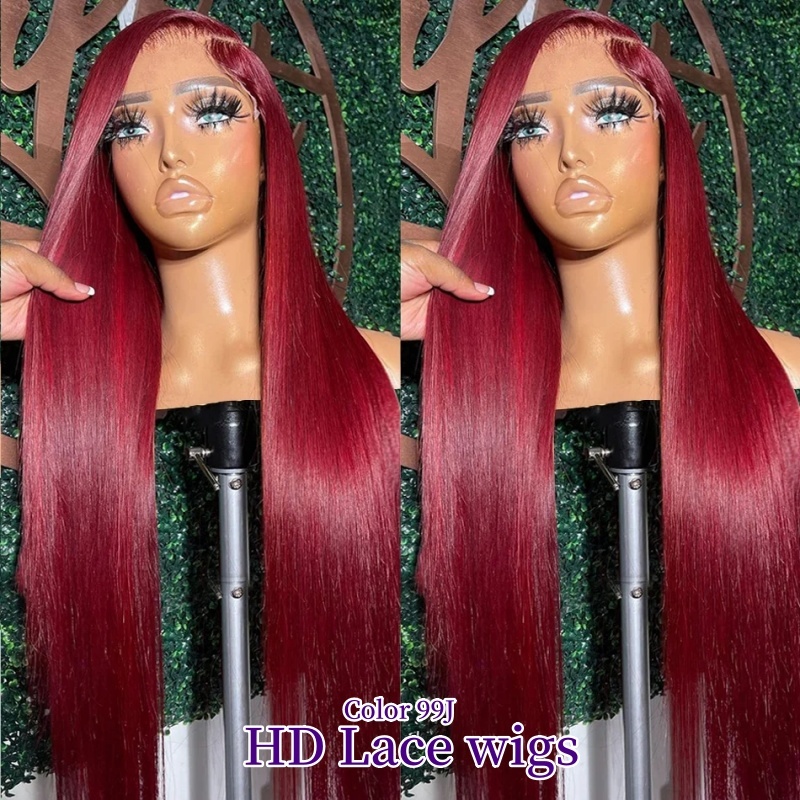 Custom 5-7 Days Color 99J HD 13x4 Lace Wigs Glueless Wear Go Lace Wigs Natural Color 100% Virgin Human Hair Wigs