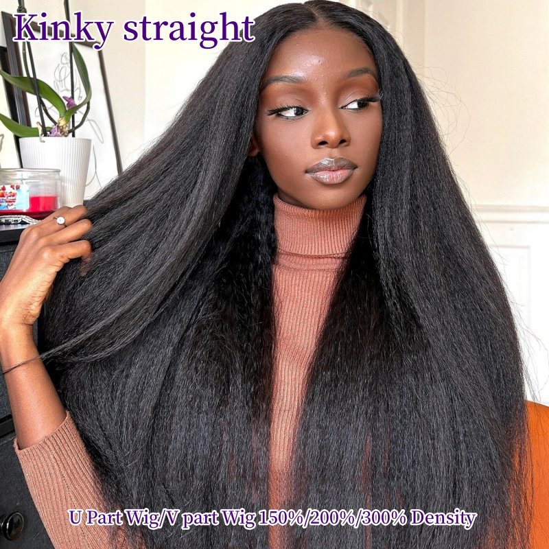 12-40inch U Part Wigs V Part Wigs 150% /200% 300% Density Kinky Straight Virgin Human Hair Natural Color