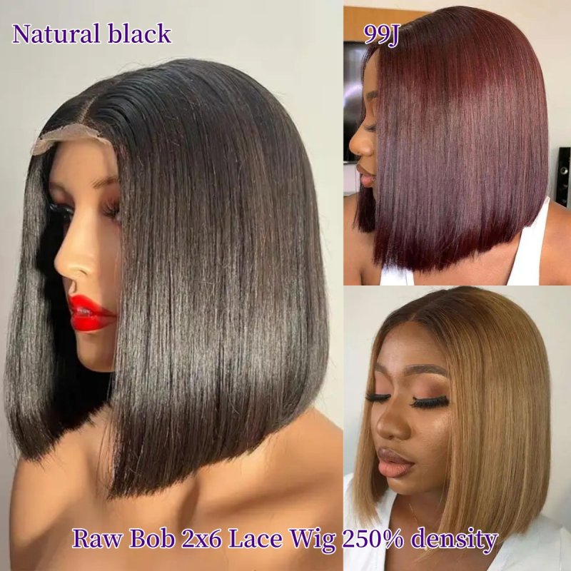 Vietname Raw Bob 2x6 Lace Wigs 250% density Double Drawn Bone Straight Glueless Wear Go Lace Wigs 100% Unprocessed Virgin Human Hair