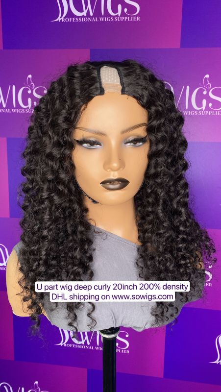 12-40inch U Part Wigs V Part Wigs 150% /200% /300% Density Deep Curly 100% Unprocessed Virgin Human Hair Natural Color