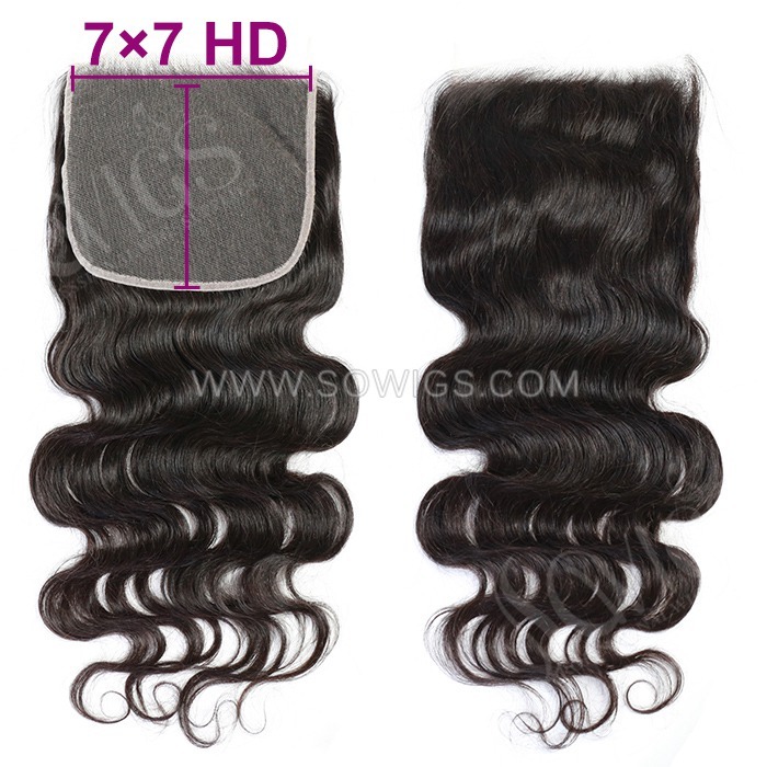 Sowigs 7x7 HD Lace and Transparent Closure 100% Unprocessed Virgin Human Hair Natural Color