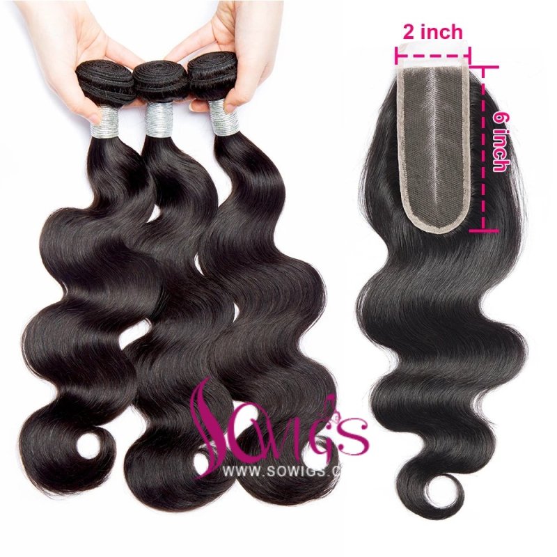 Sowigs One Donors Virgin Hair 3 Bundles with 2x6 HD And Transparent Lace Closure