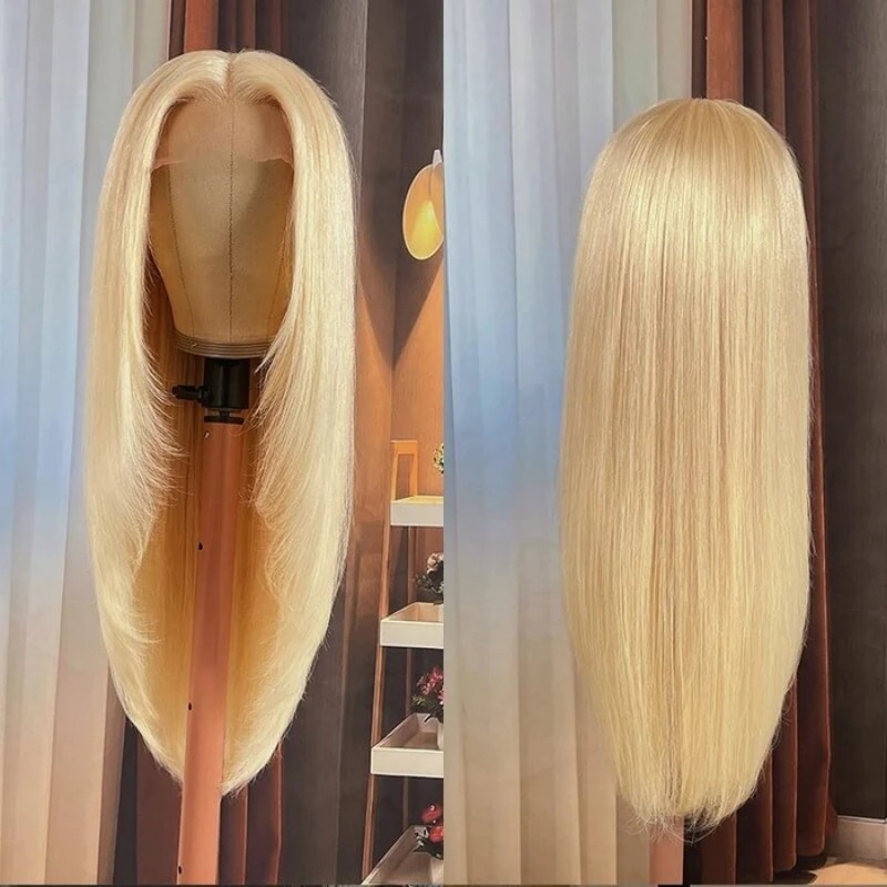 Layered Cut Straight Hair Blonde 613# Color 5x5 and 13x4 HD lace Wigs Glueless Wear Go Lace Wigs 200% Density