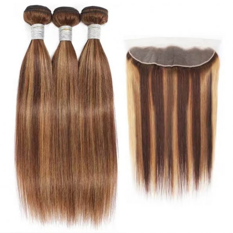 Sowigs One Donors Hair Color P4/27 3 Bundles with 13x4 Transparent and HD Lace Frontals