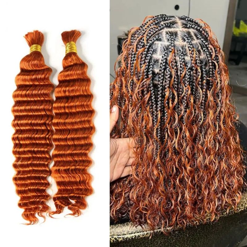 350# Ginger Color Deep Wave Bulk Human Hair For Braiding