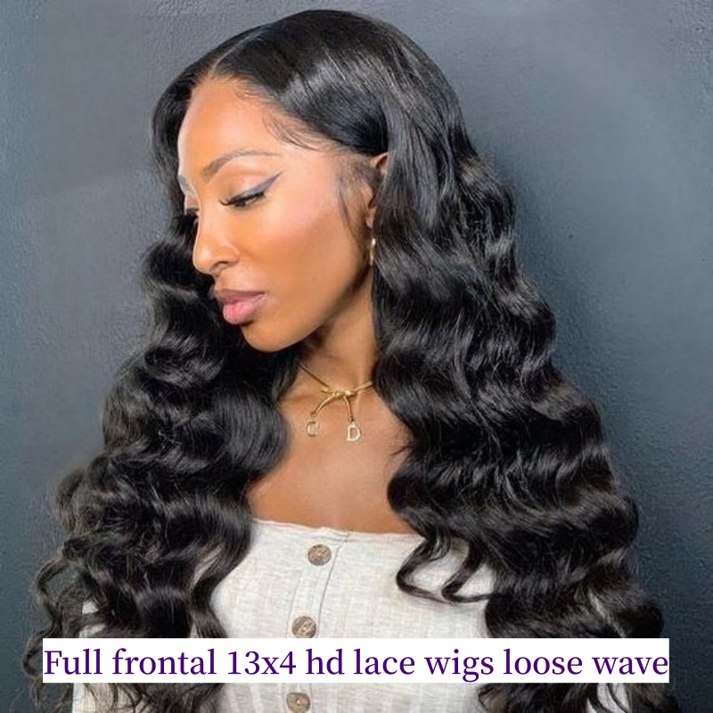 Glueless Loose Wave Full Frontal 13x4 HD Lace Wigs Wear Go Lace Wigs 100% Virgin Human Hair Wigs Natural Color