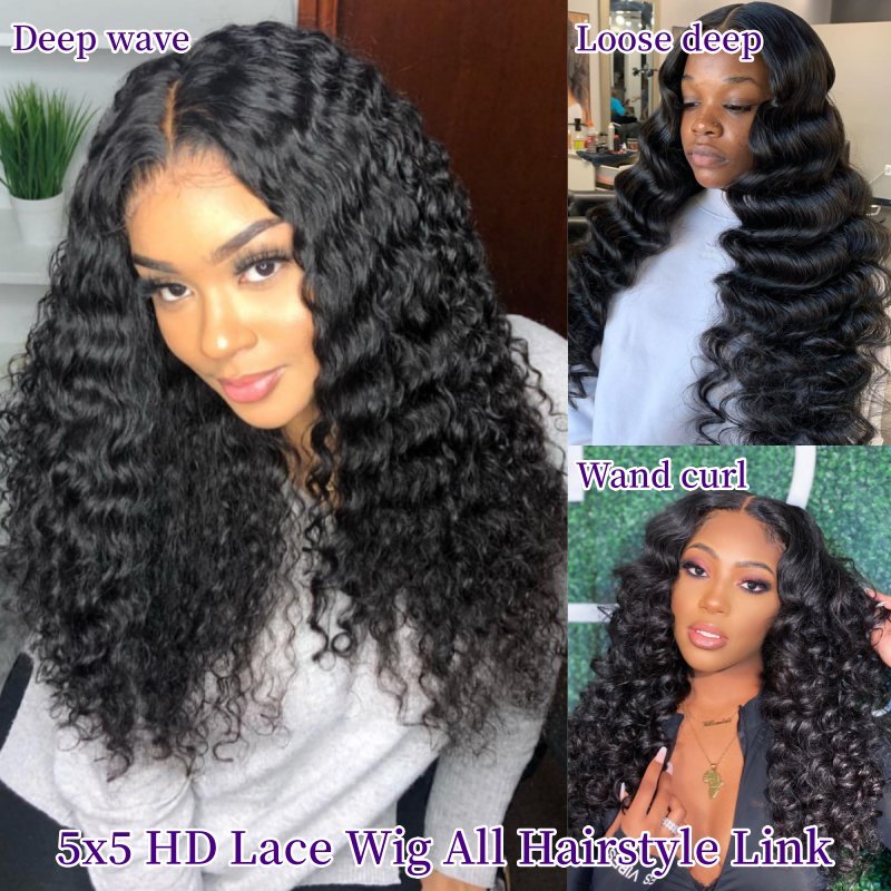 5x5 HD Lace Closure Wigs Glueless Wear Go Lace Wigs Natural Color 100% Unprocessed Human Hair Wigs