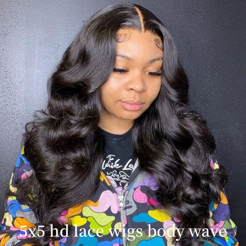 Glueless Body Wave 5x5 HD Lace Closure Wigs Wear Go Lace Wigs 100% Unprocessed Human Hair Wigs Natural Color