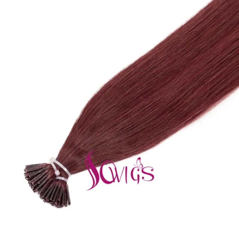 Burgundy Color 99J# Raw I Tip Hair Extension 100 strands/100g/Pack Straight Human Hair
