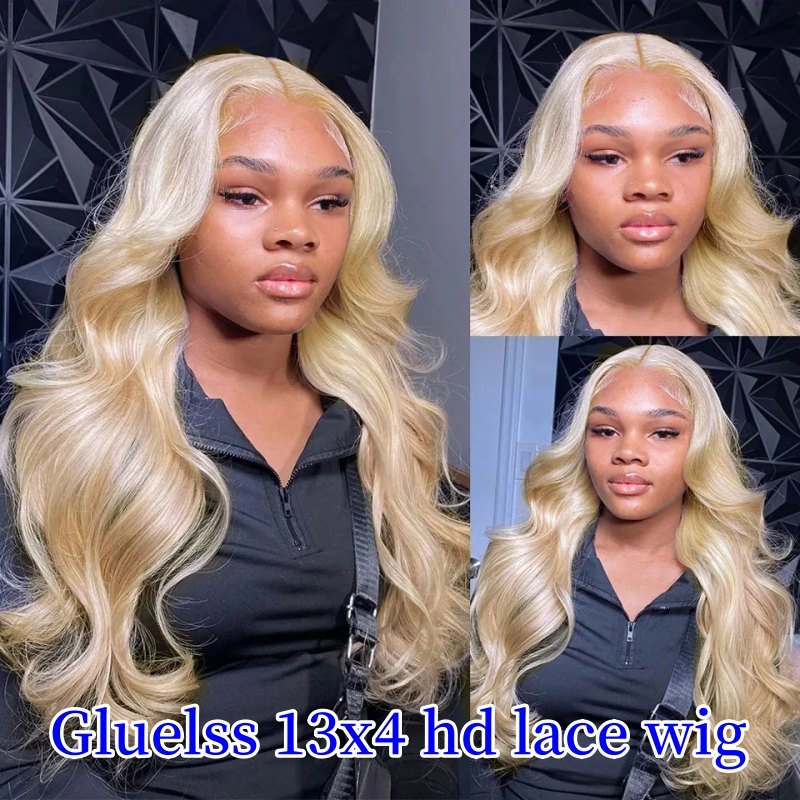 Glueless Blonde 613# Full Frontal HD Lace 13x4 Lace Wigs 100% Virgin Human Hair Wigs