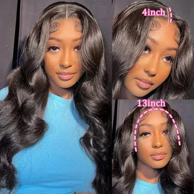 Glueless Full Lace Frontal 13x4 HD Lace Wigs Body Wave 100% Virgin Human Hair Wigs Natural Color