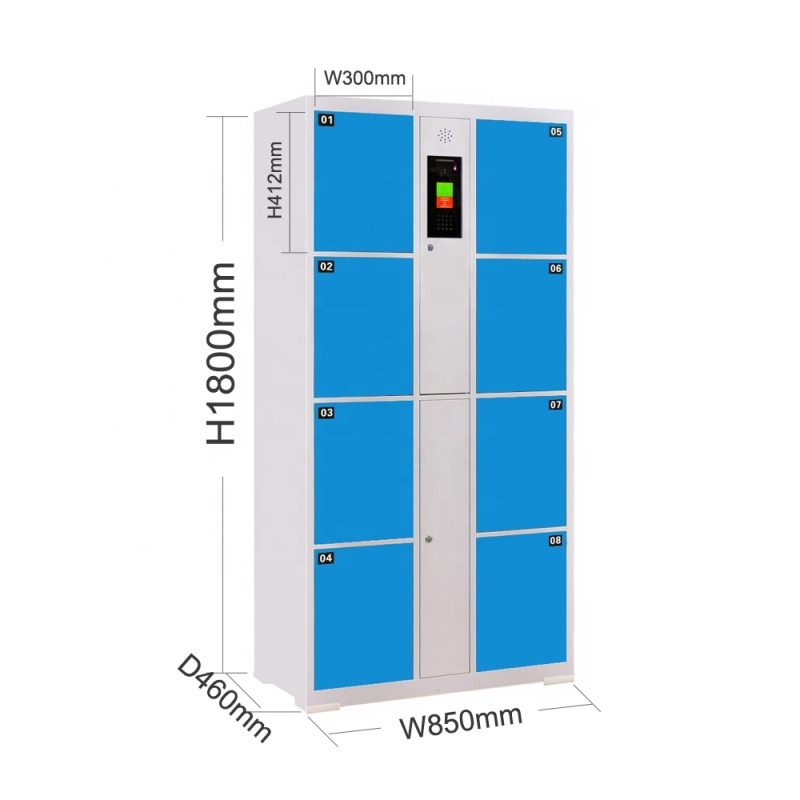 Best Selling Sky Blue 8 Door Face Recognition Supermarket Library Gym Electronic Locker