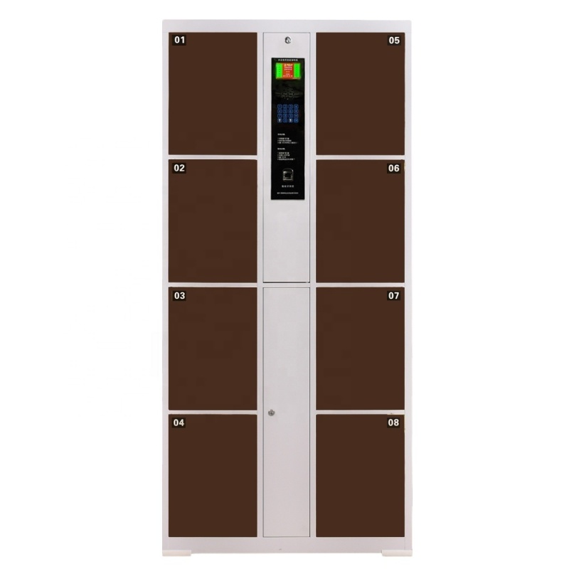 Efficient Environmental Protection Package Locker Brown 8 Door Fingerprint Identification Villa / Bar Metal Locker