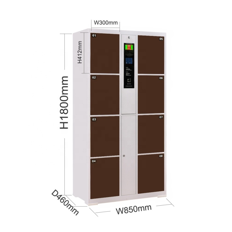Efficient Environmental Protection Package Locker Brown 8 Door Fingerprint Identification Villa / Bar Metal Locker