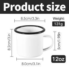 US warehouse 12pcs,12oz Sublimation Blanks Enamel Mug Set,Camping Outdoor Coffee Travel Metal Mug with Silver/Black Rim