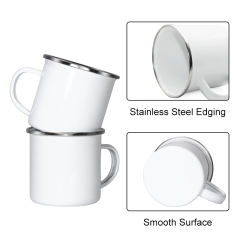 US warehouse 12pcs,12oz Sublimation Blanks Enamel Mug Set,Camping Outdoor Coffee Travel Metal Mug with Silver/Black Rim