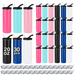 US warehouse 12pcs/30pcs 20oz powder coated skinny tumblers with dual lids