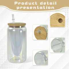 US warehouse 16oz sublimation blank clear iridescent glass can with lids and straw