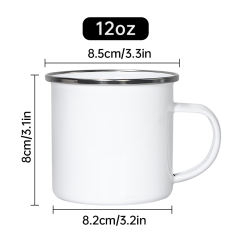 US warehouse 12pcs,12oz Sublimation Blanks Enamel Mug Set,Camping Outdoor Coffee Travel Metal Mug with Silver/Black Rim
