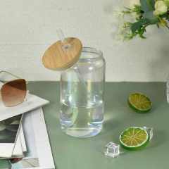 US warehouse 16oz sublimation blank clear iridescent glass can with lids and straw