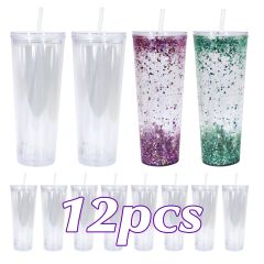US warehouse 12pcs 16oz/24oz double wall acrylic plastic tumbler with straw
