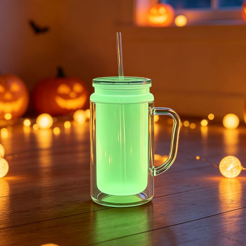 US warehouse 24pcs glow in the dark 16oz double wall snowglobe can with with predrilled and plug,16oz double wall cups with handle