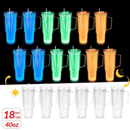 US Warehouse 12/18pcs 40oz glow in the dark snow globe cups ,double wall platic cup with predriled hole and plug