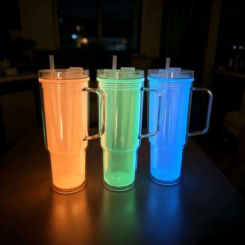 US Warehouse 12/18pcs 40oz glow in the dark snow globe cups ,double wall platic cup with predriled hole and plug