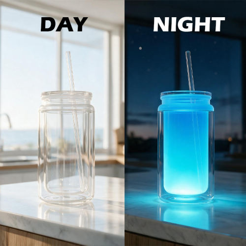 US warehouse 24pcs glow in the dark 16oz double wall snowglobe can with predrilled and plug