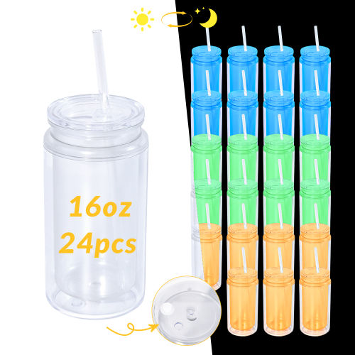 US warehouse 24pcs glow in the dark 16oz double wall snowglobe can with predrilled and plug