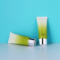 50ml Oval Flat Green Gradient PE Cosmetic Cream Tube With Silver Cap 13mm Neck