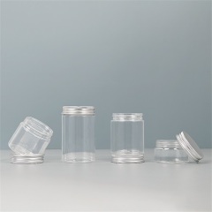 1oz 2oz 4oz Empty Cosmetics Containers Clear Jars Round PET Cream Jars with Aluminum Lids for Kitchen Storage