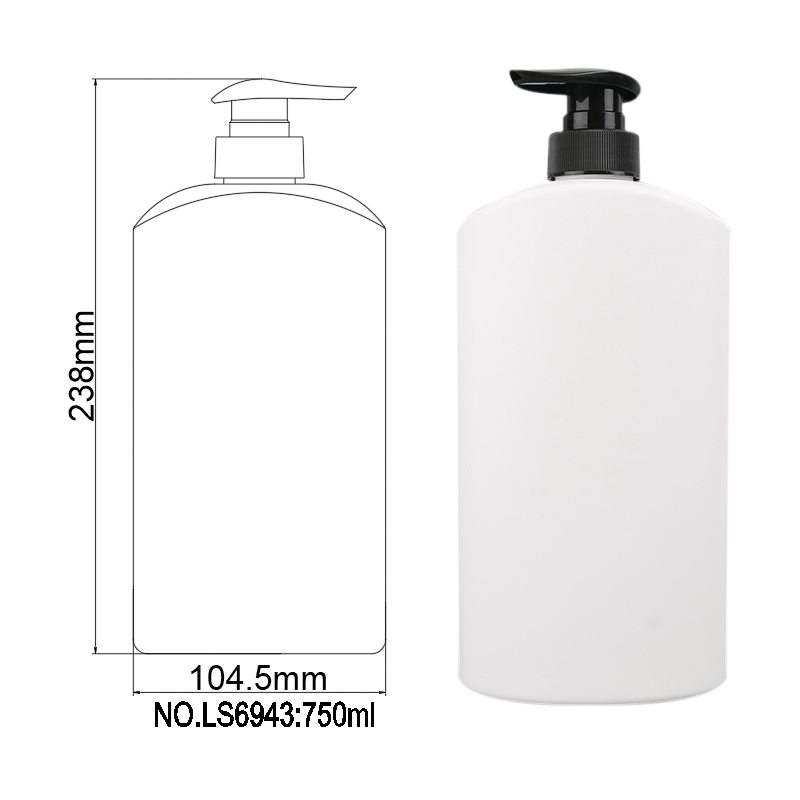 750ml 1000ml Flat shampoo conditioner HDPE bottle with dispenser pump plastic container