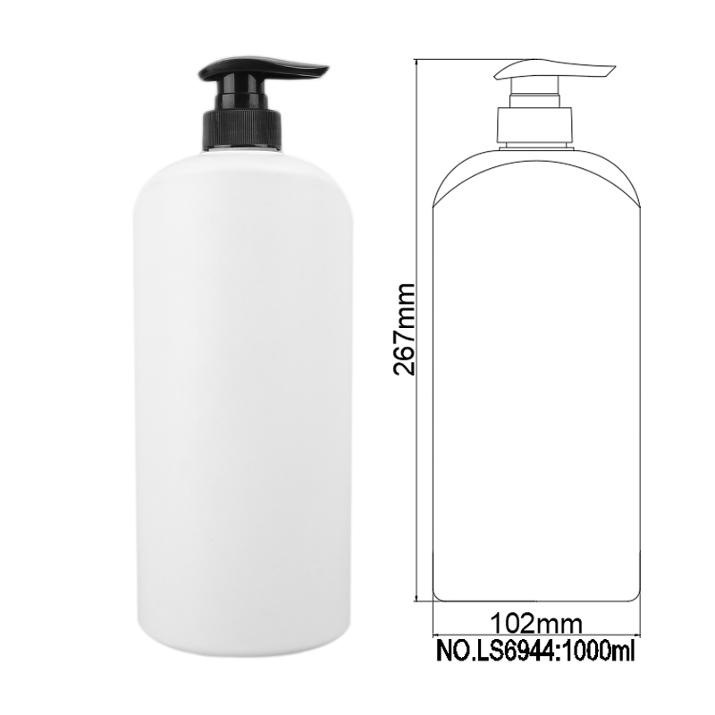 750ml 1000ml Flat shampoo conditioner HDPE bottle with dispenser pump plastic container