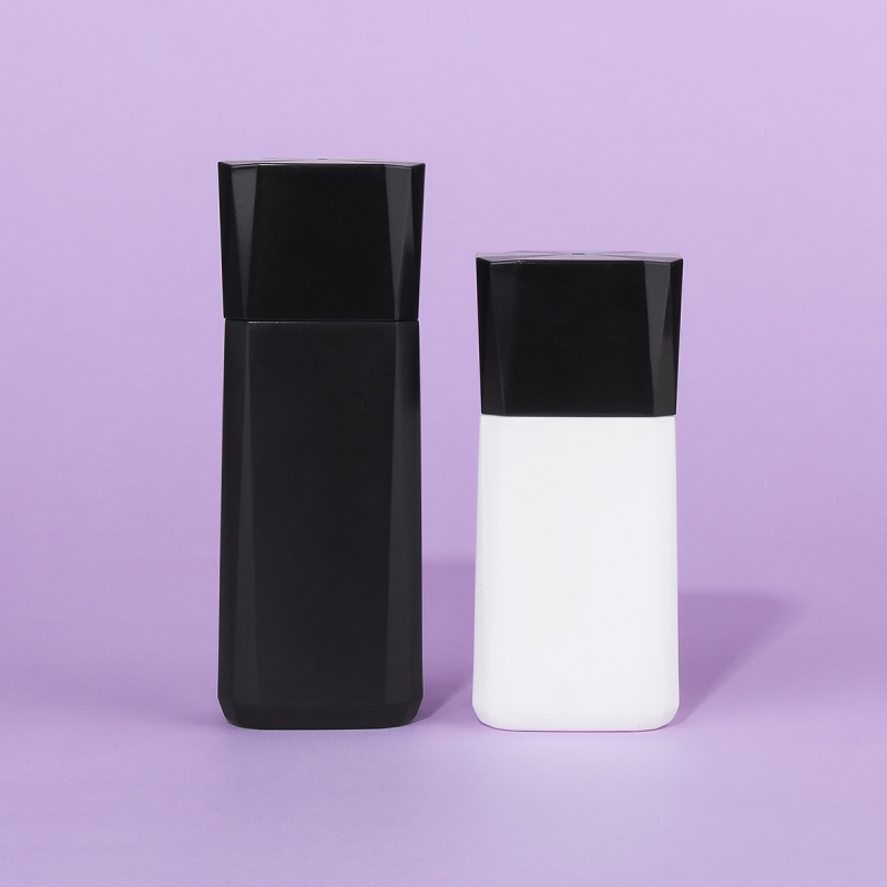 Rectangular 60ml 80ml Foundation matte black HDPE Bottle Sunscreen Packaging Bottles with plug