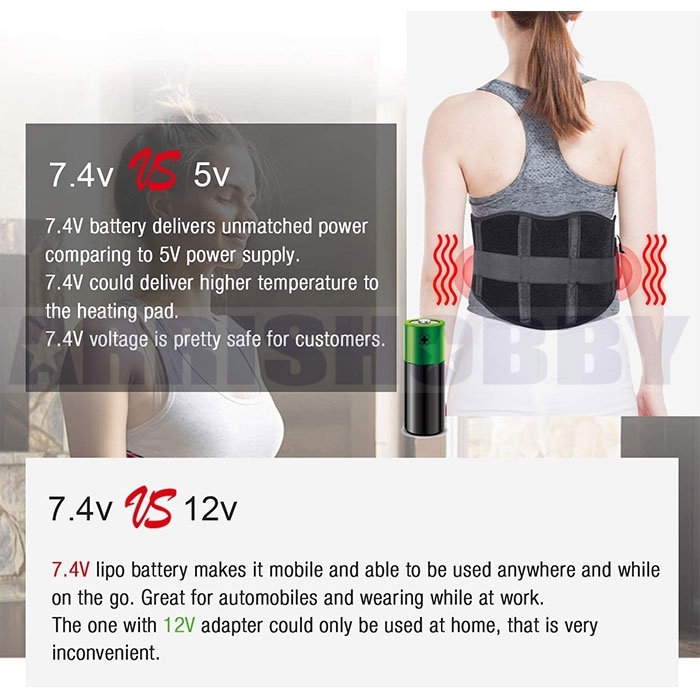 ARRIS Lower Back Heating Pad/Heating Waist Belt Wrap w/7.4V 7200Mah Rechargeable Battery Far Infrared Heat Therapy