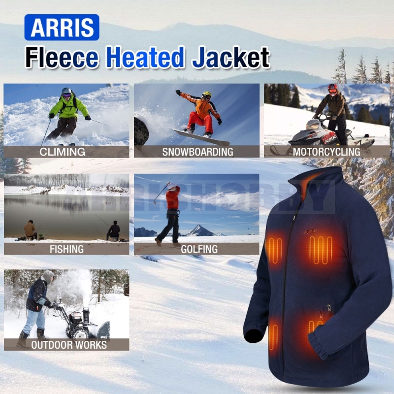 ARRIS Women`s Heated Fleece Jacket with Battery, Electric Heating Coat Full Zip w/Hand Warmer + Phone Charging Function