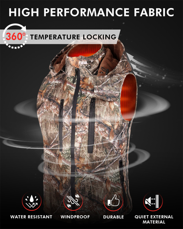 ARRIS Camo Heated Vest with Detachable Hood 7500mAh Rechargable Battery Warm Vest