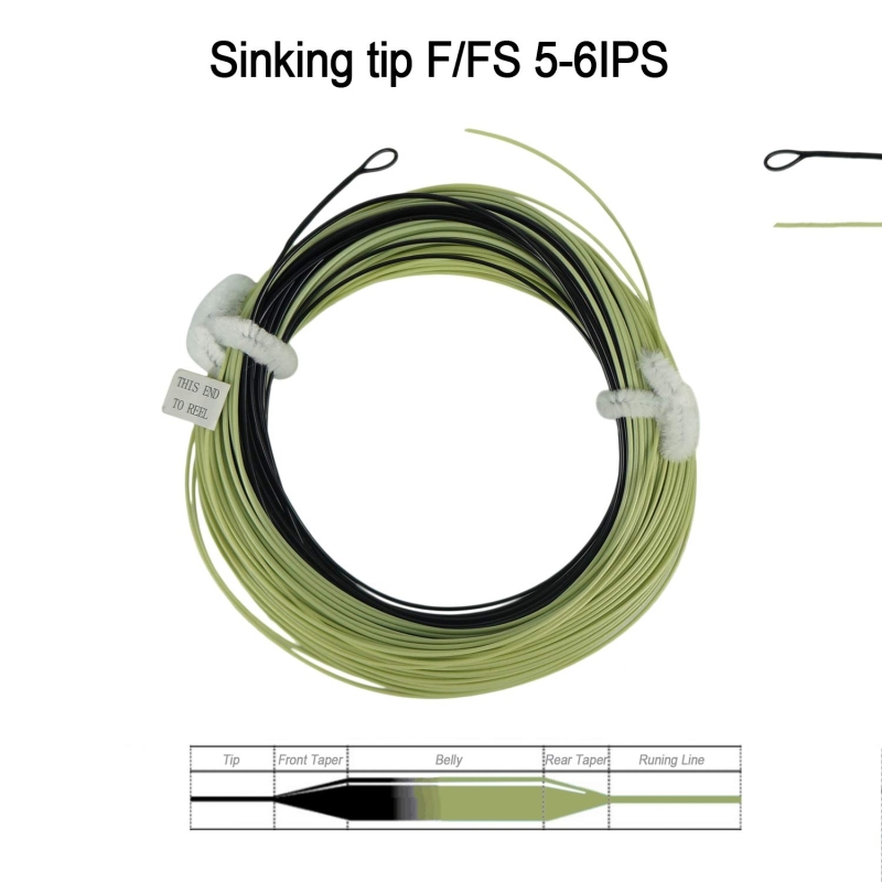 Aventik Sinking Tip Fly Line Fly Fishing Weight Forward Line Tapered Freshwater with one Welded Loop100 FT  3-4IPS