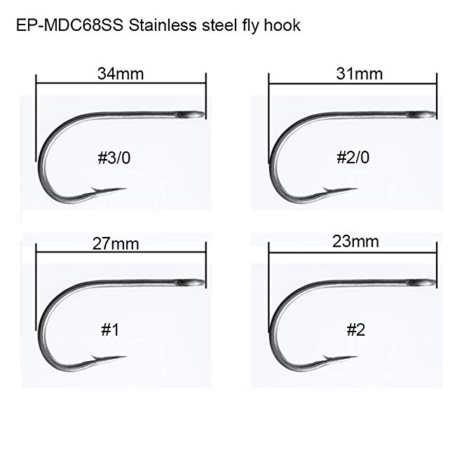 Eupheng 50 pc Each Pack Plus Best Salt Water Stainless Steel Fly Hook Collection EP-9255 SS O'Shaughnessy EP-68SS Tarpon, Bait Fish, Bone Fish Flies, 